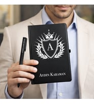 Kişiye Özel Hazırlanmış Hediye Siyah Defter ve Siyah Kalem Seti