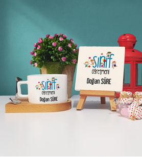 Sınıf Öğretmeni Ahşap Altlıklı Fincan ve Dekoratif Taş Baskı Seti