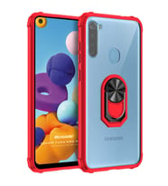 Microsonic Samsung Galaxy A21 Kılıf Grande Clear Ring Holder Kırmızı