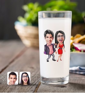 BK Gift Kişiye Özel Sevgililer Karikatürlü Rakı Bardağı-4 (Beyaz)