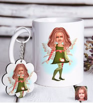BK Gift Kişiye Özel Kız Çocuk Peri Karikatürlü Beyaz Kupa ve Anahtarlık Hediye Seti-1 (Model 1)