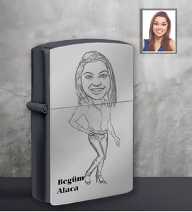 Kişiye Özel Öğretmen Karikatürlü Siyah Benzinli Çakmak Bayan-10