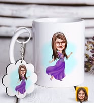 BK Gift Kişiye Özel Kız Çocuk Prenses Karikatürlü Beyaz Kupa ve Anahtarlık Hediye Seti-3 (Model 1)