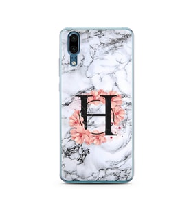 Mermer Çiçekli Harf Tasarım Süper Şeffaf Silikon Telefon Kılıfı Huawei P20  H-Ha