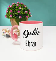 Gelin Tasarımlı Kişiye Özel Gelin Kupa Bardak Pembe
