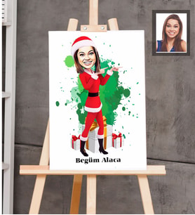 Kişiye Özel Yılbaşı Bayan Karikatürlü Ahşap Tablo 30x47 Model-6