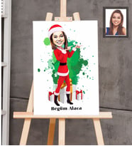 Kişiye Özel Yılbaşı Bayan Karikatürlü Ahşap Tablo 30x47 Model-6