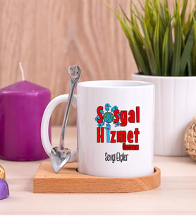 Sosyal Hizmet Uzmanı Ahşap Altlıklı Beyaz Kupa Bardak