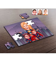 BK Gift Kişiye Özel Süper Anne ve Süper Çocuklar Karikatürlü Ahşap Puzzle-1