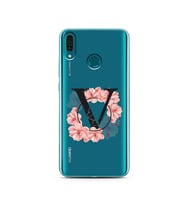 Pembe Çiçekli Harf Tasarım Süper Şeffaf Silikon Telefon Kılıfı Huawei Y9 2019 V-