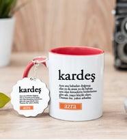 Kardeş Kelime Anlamı Kırmızı Kupa Bardak Ve Anahtarlık Set