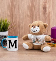 Baş Harfli Mavi Kupa Bardak ve Peluş Ayıcık