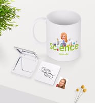 BK Gift Kişiye Özel Bayan Fen Bilimleri Öğretmeni Karikatürlü Beyaz Kupa Ayna Seti-1 (Model 1)