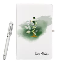 Kjişiye Özel Hazırlanmış Harf Tasarımlı Hediye Defter ve Roller Kalem Seti