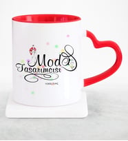 BK Gift Kişiye Özel Mesleki Moda Tasarımcısı Kırmızı Kalpli Kupa Bardak  3