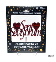 Lora Davet Pleksi Pasta ve Cupcake Yazıları Seni Seviyorum  (1 Adet) Kırmızı - 17032