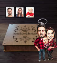 Kişiye Özel Aile Karikatürlü Ahşap Anahtarlık Kutulu  Mod-6