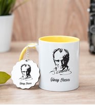 Atatürk Siluetli Sarı Kupa Bardak Ve Anahtarlık Set
