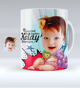BK Gift Kişiye Özel Bebek Karikatürlü Beyaz Kupa Bardak  1