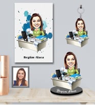 Kişiye Özel Patron Karikatürlü 3 lü Hediye Seti Bayan-16