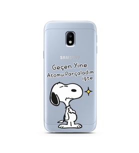 Snoopy Tasarımlı Süper Şeffaf Silikon Telefon Kılıfı Samsung J3 Pro