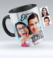BK Gift Kişiye Özel Evleniyoruz Karikatürlü Siyah Kupa Bardak  7