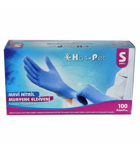 Has-Pet Pudrasız Mavi Nitril Eldiven Küçük Boy (S) 100 Lü Paket (Beyaz)