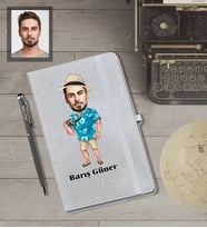 Kişiye Özel Erkek Karikatürlü Gri Defter Kalem Hediye Seti  Model-11