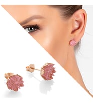 Pembe Zirkon Taşlı Lotus Çiçeği Tasarım 925 Ayar Gümüş Küpe (Çok Renkli)