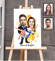 Kişiye Özel Gelin Damat Karikatürlü Ahşap Tablo 30x47  Mod-5
