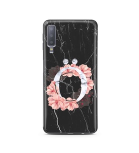 Mermer Çiçekli Harf Tasarım Süper Şeffaf Silikon Telefon Kılıfı Samsung A7 (2018