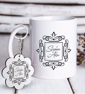 BK Gift Kişiye Özel İsimli Beyaz Kupa ve Anahtarlık Hediye Seti-1 (Model 1)