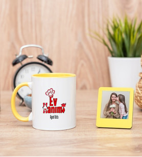 Ev Hanımı Sarı Kupa Bardak ve Sarı Mini Fotoğraf Çerçevesi