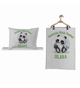 Pia Baby GL 2009 İsme Özel Pandalı Bebek Yastık Battaniye Set