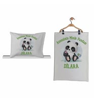 Pia Baby GL 2009 İsme Özel Pandalı Bebek Yastık Battaniye Set