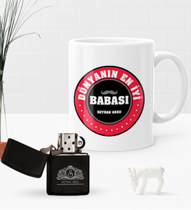 BK Gift Kişiye Özel Dünyanın En İyi Babası Benzinli Çakmak ve Kupa Seti-7 (Model 1)