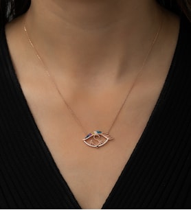 Papatya Silver Aşk Yazılı Göz Kolye Renkli Nano Zirkon 925 Ayar Gümüş