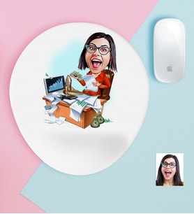 BK Gift Kişiye Özel Bayan Bankacı Karikatürlü Bilek Destekli Mouse Pad (Beyaz)