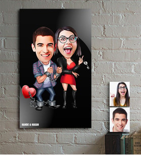 BK Gift Kişiye Özel Sevgililer Karikatür Ahşap Tablo - 1