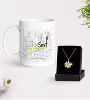 BK Gift Kişiye Özel Sınıf Öğretmeni Beyaz Kupa ve Papatya Kolye Hediye Seti-4 (Model 1)