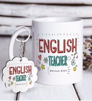BK Gift Kişiye Özel İngilizce Öğretmeni Beyaz Kupa ve Anahtarlık Hediye Seti-5 (Model 1)