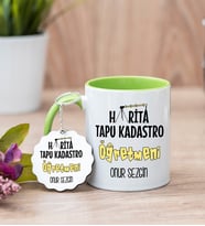 Harita Tapu Kadastro Öğretmeni Yeşil Kupa Bardak Ve Anahtarlık Set