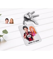 BK Gift Kişiye Özel Sevgililer Karikatürlü Şeffaf Pleksi Anahtarlık-91 (Beyaz)