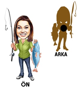 Kişiye Özel Balıkçı Karikatürlü Ahşap Magnet Bayan-1