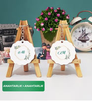 İkili Çiçek Tasarımlı İsme Özel Anahtarlık