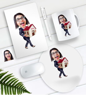 BK Gift Kişiye Özel Bayan Gayrimenkul Danışmanı Karikatürlü Defter Kalem Kupa Mouse Pad Seti-1 (Model 1)