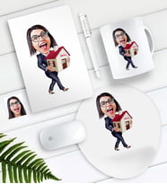 BK Gift Kişiye Özel Bayan Gayrimenkul Danışmanı Karikatürlü Defter Kalem Kupa Mouse Pad Seti-1 (Model 1)