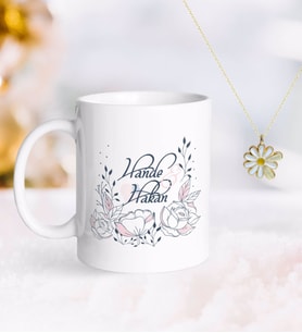 BK Gift Kişiye Özel Sevgililer Günü Kupa ve Çift İsimli Papatya Kolye-125 (Model 1)