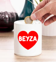 İsim Yazılı Kırmızı Kalpli Kişiye Özel Kumbara