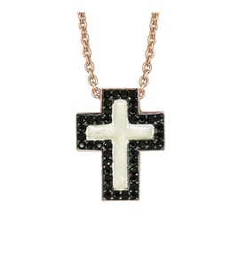 Rose Gümüş Siyah Taşlı Cross Kolye